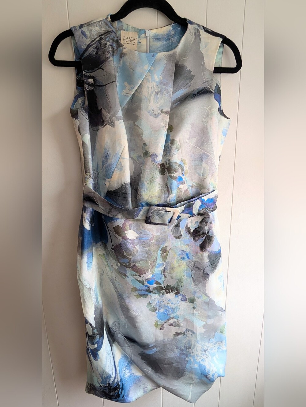 AUW Amsterdam Silk Watercolor Floral Dress in Blue and Gray, Sz. 2